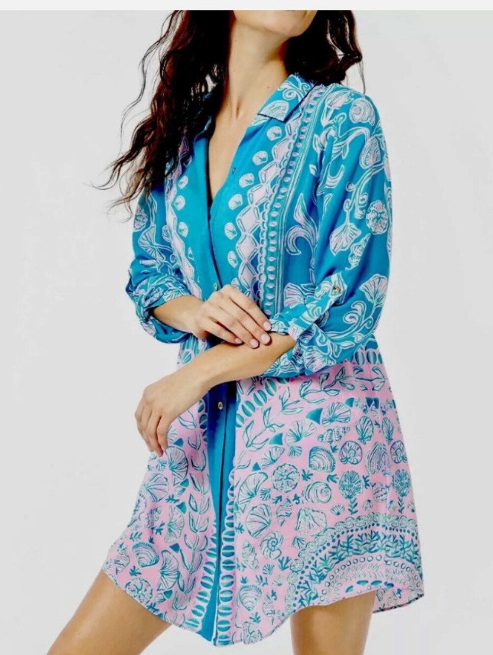 Lilly Pulitzer Natalie Beach Summer Cover Up Turquoise/Pink XL EUC